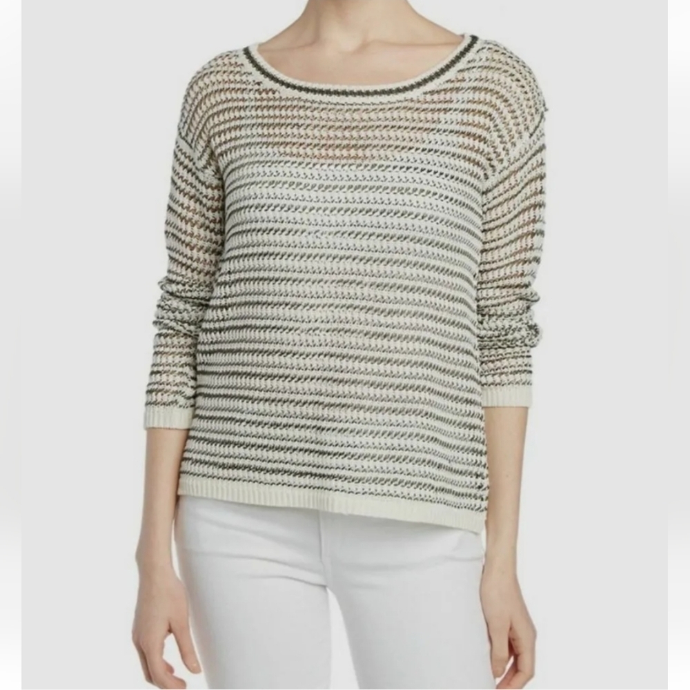 Alice + Olivia Ethan Sweater Womens Size Small Black White Striped Open Knit